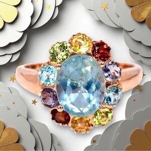 Blue Floral Gemstone Ring Sz 7
